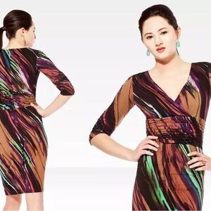 NWT Nue by Shani multicolored 3/4 sleeve dress with Built in shapewear size 12
